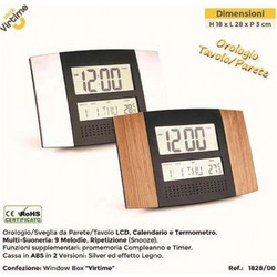 Ρολόι τοίχου/επιτραπέζιο Virtime 28cm καφέ με θερμόμετρο 1828/00