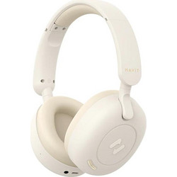 Havit H655BT Ενσύρματα & Ασύρματα Bluetooth Ακουστικά Over Ear με Noise Cancelling Μπεζ