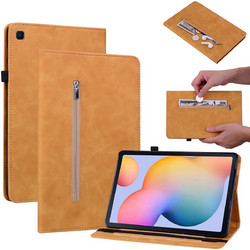 For Samsung Galaxy Tab S5e/T720/T725 Skin Feel Solid Color Zipper Leather Tablet Case(Yellow)