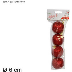 Σετ 4 μπάλες διακοσμητικές με διάμετρο 6cm με γλίτερ σε κόκκινο χρώμα