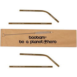 Boobam Straw Short Metal Titanium Gold Μεταλλικά Καλαμάκια 4 Τεμάχια