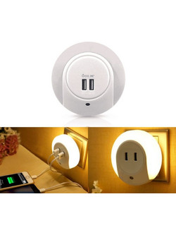 Φωτάκι Νυκτός Πρίζας LED 1W 3000K Με 2 Θύρες USB & Αισθητήρα Φωτός Λευκό FOS_ME 17-00504