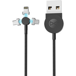 Forever Core 3in1 Μαγνητικό Καλώδιο USB σε Lightning + USB-C + microUSB 1m 2,5A, μαύρο