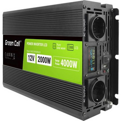 Green Cell Power Car Sine Wave LCD Inverter 12V DC to 230V 2000W/40000W Black INVGC12P2000LCD