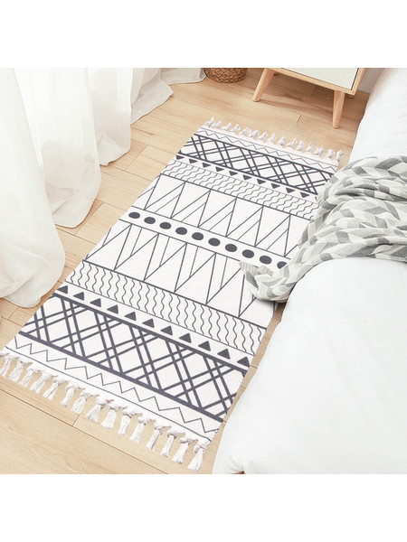Ορθογώνιο Χαλί σε Σχέδιο Ψάθας 60x130cm Μαύρο και Άσπρο