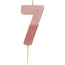 Kεράκι Nούμερο 7 Pοζ Xρυσό Mε Glitter Talking Tables