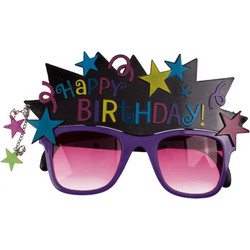 Αστεία γυαλιά γενεθλίων - Happy Birthday Μοβ αστέρια