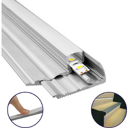 STAIR-PROFILE 70823-3M Προφίλ Αλουμινίου - Βάση & Ψύκτρα Ταινίας LED με Λευκό Γαλακτερό Κάλυμμα - Χρήση σε Σκαλοπάτια - Πατητό Κάλυμμα - Ασημί - 3 Μέτρα - Μ300 x Π6 x Υ2.1cm