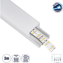 GloboStar(R) SURFACEPENDANT-PROFILE 70864-3M Προφίλ Αλουμινίου - Βάση & Ψύκτρα Ταινίας LED με Λευκό Γαλακτερό Κάλυμμα - Επιφανειακή & Κρεμαστή Χρήση - Πατητό Κάλυμμα - Ασημί - 3 Μέτρα - Μ300 x Π4.5 x