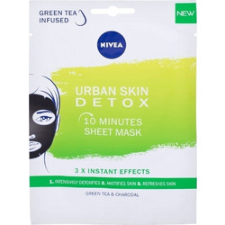 Nivea Essentials 10 Minutes Urban Detox Sheet Μαύρη Μάσκα Προσώπου με Άνθρακα & Πράσινο Τσάι 1τμχ