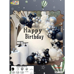 Σετ μπαλόνια για party άσπρο-μαύρο Happy Birthday-72pcs