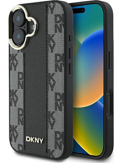 DKNY DKNY Δερμάτινο καρό μονόχρωμο μοτίβο MagSafe - θήκη για Apple iPhone 16 Plus - Μαύρο
