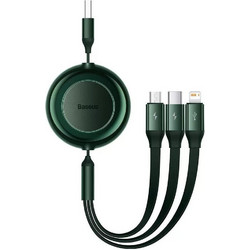 Baseus Bright Mirror 2 Flat / Retractable USB to Lightning / Type-C / micro USB Cable 3.5A Πράσινο 1.1m