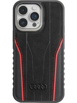 Audi Genuine Leather case with MagSafe for iPhone 14 Pro - black and red