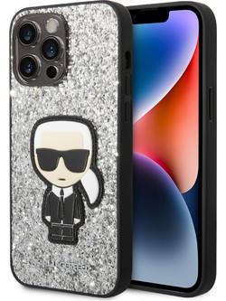 Karl Lagerfeld Glitter Flakes Ikonik Back Cover Silver (iPhone 14 Pro Max)