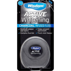 Wisdom Active Whitening Charcoal Floss Κερωμένο Οδοντικό Νήμα με Γεύση 50m