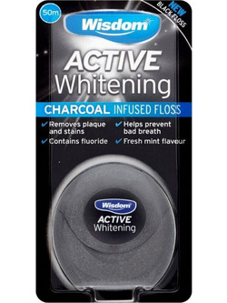 Wisdom Active Whitening Charcoal Floss Κερωμένο Οδοντικό Νήμα με Γεύση 50m