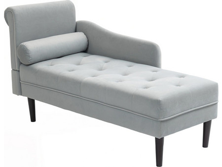 HOMCOM Γκρι Βελούδινη Μακρά Καρέκλα 146x61x82.5 cm με Καπιτονέ Επένδυση σε Στέρεο Ξύλο και Αφρώδες Υλικό 83B-359V00GY