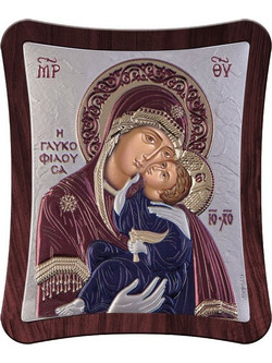 Ασημένια εικόνα Παναγία Γλυκοφιλούσα 21x25cm - 134075
