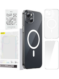 Baseus Μαγνητική Θήκη Magnetic Crystal Clear για Iphone 13 + Προστατευτικό Οθόνης Tempered Glass (Διαφανές) - (ARSJ010602)