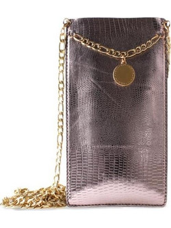 Puro Glam Chain - Universal Case For Smartphones With 2 Card Slots w / Gold Chain Xl (brown) - (PGPCCHAIN3XL)