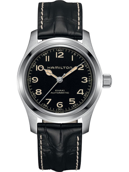 Hamilton Khaki Field Ανδρικό Ρολόι Αυτόματο με Μαύρο Δερμάτινο Λουράκι H70605731