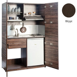 Πολυκουζίνα mini kitchen 125cm απόχρωση βεγγέ με αριστερή γούρνα και μεγάλες πόρτες για φοιτιτικά studios, γραφεία &καταλύματα - ΚΣ125-ΠΟΡΤΕΣ-ΒΕΓΓΕ