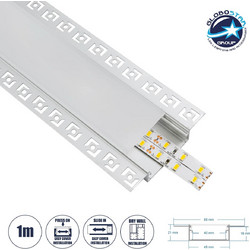 GLOBOSTAR(R) ALP-PLASTERIN GYPSO 70862-1M Χωνευτό Προφίλ Αλουμινίου Ειδικό για Γυψοσανίδα με Λευκό Γαλακτερό Πατητό Κάλυμμα για Ταινίες LED IP20 - Ασημί & Λευκό - Μ100 x Π8.8 x Υ2cm