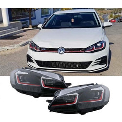 Μπροστινά Φανάρια Set Για Vw Golf 7.5 17-19 Facelift DRL & Dynamic Signal Μαύρα Με Κόκκινη Γραμμή GTI Look H7 Με Μοτέρ Carner 0022622