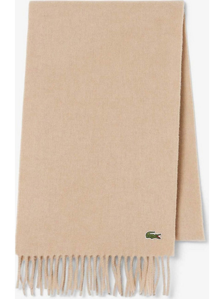 Lacoste unisex μάλλινο κασκόλ με κεντημένο λογότυπο και κρόσσια - RE7864-00 Μπεζ