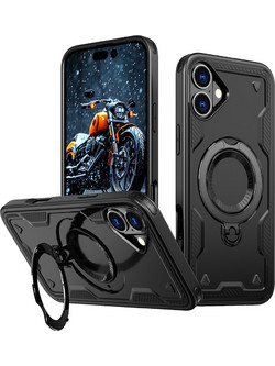 Hybrid Armor Trendy Case with MagSafe for iPhone 16 - Black
