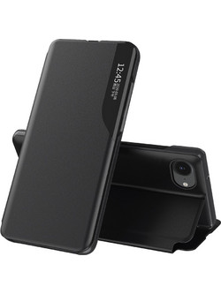 Eco Leather View Case, an elegant case with a flap and stand for iPhone 16e / 17e - black