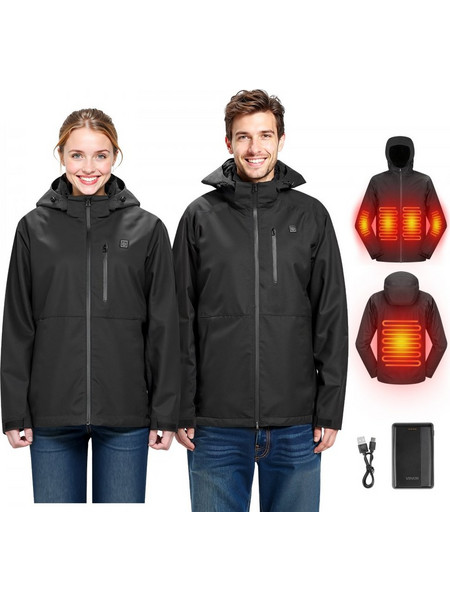 Θερμαινόμενο μπουφάν VEVOR για γυναίκες με μπαταρία 7.4V, ηλεκτρικό θερμαινόμενο παλτό με μαλακό κέλυφος, αντιανεμικό, αδιάβροχο, ελαφρύ, εξωτερικό ένδυμα με 5 ζώνες θέρμανσης και 3 ρυθμίσεις θερμότητ