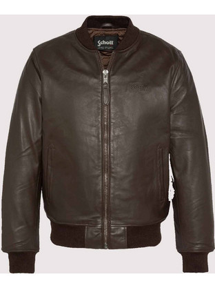 Schott LCBOMBBASIC Ανδρικό Μπουφάν Δερμάτινο Καφέ LCBOMBBASIC-BROWN