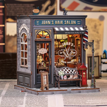 MINIATURE HOUSE - DIY- John's Hair Salon - 210pc & LED Light