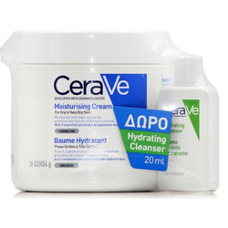 CeraVe Moisturising Face & Body Cream Dry/Very Dry Skin 454gr + Hydrating Face & Body Cleanser 20gr