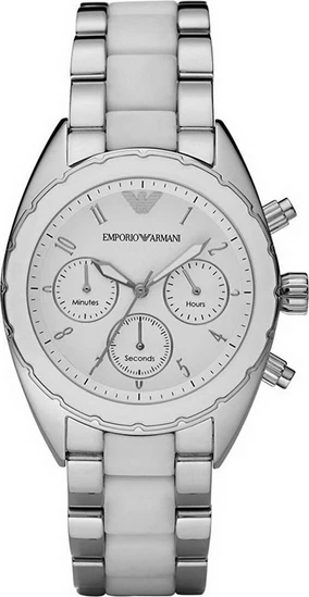 Emporio Armani Γυναικείο Ρολόι Χρονογράφος με Ασημί Μεταλλικό Μπρασελέ ...