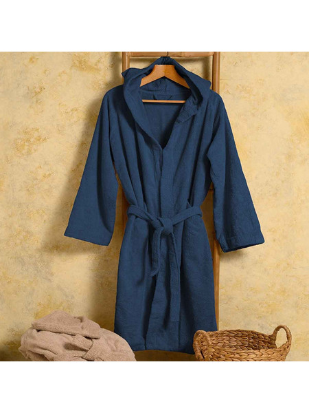 Spitishop Μπουρνούζι Κολυμβητηρίου 100% Βαμβακερό με Κουκούλα Navy Μπλε