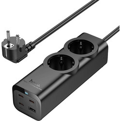 Πολύπριζο Hoco NS10 Wisdom με 2 x Σούκο + 3 x USB-C + 1 x USB-A με Καλώδιο 2m Μαύρο - Hoco