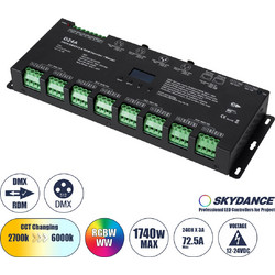 SKYDANCE-D24A 70673 DC DMX Master Dimmer / Controller / Decoder Υψηλής Ταχύτητας με 24 x 3A 72W Κανάλια DC 12-24V 72.5A 1740W Max IP20 - DMX512 & RDM - Μ16.7 x Π5 x Υ2.4