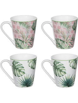 Artekko Artekko Tropical Πήλινες Κούπες με Πράσινα Φύλλα (12x8x10)cm 4pcs 60032