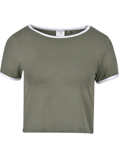 Μπλούζα Mix&ampMatch Γυναικεία Crop Top Χακί Λευκό Ρέλι Κοντό Μανίκι - One Size