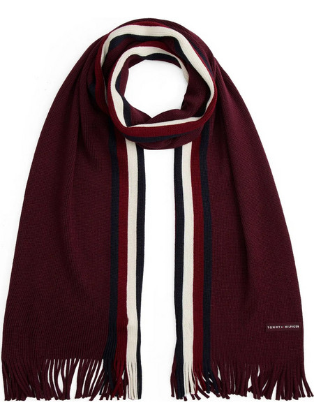 Tommy Hilfiger Ανδρικό Μακρύ Κασκόλ Rachelle RWB Signature Ρίγα Μπορντό