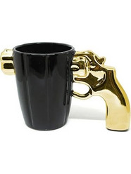 3D Κεραμική Κούπα Γυαλιστερή 350ml Περίστροφο Revolver Μαύρο/Χρυσό