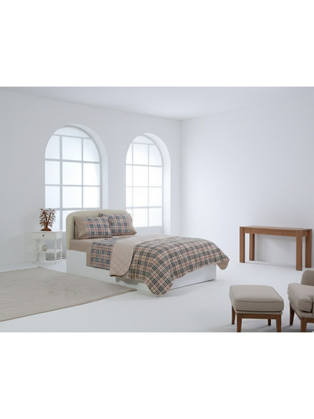 Μονό βαμβακερό κουβερλί (160cm x 220cm) καρρώ καφέ
