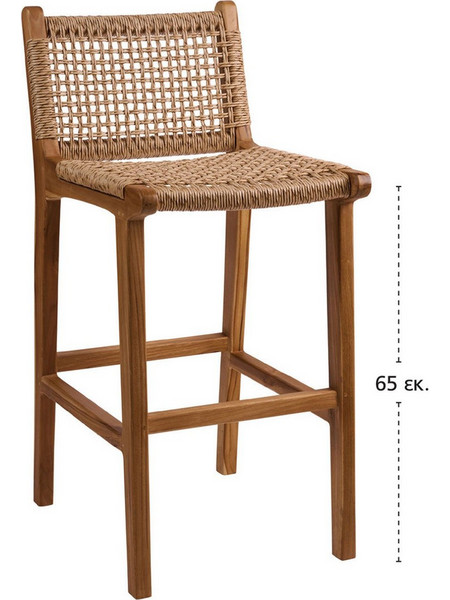 Σκαμπό από ξύλο ΤΕΑΚ με synthetic rattan VIRO