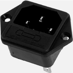GBC 22.0307.10 IEC C14 Αρσενικό Βύσμα Πάνελ - 3 Πόλοι 10A 250V, Ασφαλειοθήκη & Faston