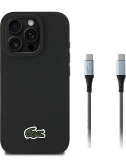 Σετ θήκης 2 σε 1 Lacoste + καλωδίου USB-C Iconic Petit Pique Woven MagSafe για iPhone 16 Pro Max μαύρο