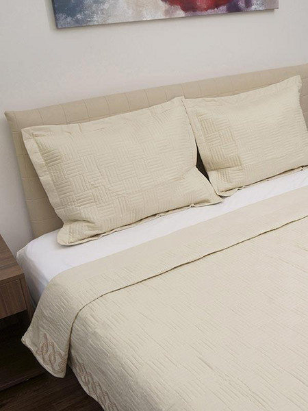 Sunshine Κουβερλί Percale κεντητό Beige Υπέρδιπλο (220x240) - Σετ κουβερλί κεντητό από ύφασμα 100% βαμβακερο περκάλι