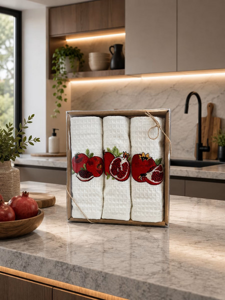 Σετ Ποτηρόπανο Κουζίνας Πικέ 3 τμχ. Σχ.Fruits.R σε Κουτί 40x60cm 85%cotton - 15% pol. cotton,polyester Flamingo